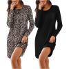 imageEkouaer Womens 2 Pack Sleepshirt Dress Comfortable Nightshirt Nightgown Long Sleeve Button Down SleepwearBlack leopard