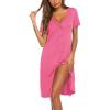 imageEkouaer Womens Nightshirt Button Down Sleep Shirts Short Sleeve Nightgown VNeck Sleepdress Soft SleepwearDark Pink