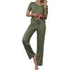 imageEkouaer Womens Pajamas Set Soft 2 Piece Lounge Sets Vneck Sleepwear Short Sleeve Top Pants with PocketsArmy Green