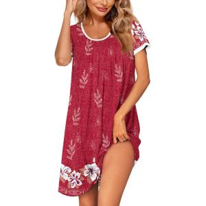 imageEkouaer House Dresses for Women Moomoo Nightgowns Short Sleeve Mumu Dress Pleated Night Gowns Lounge Dress S3XLRed White Flower