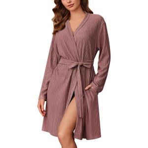 imageEkouaer Robes for Women Short Knit Bathrobe Lightweight Kimono Robe Knee Length Loungewear SXXLGray Purple