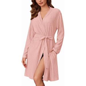 imageEkouaer Robes for Women Short Knit Bathrobe Lightweight Kimono Robe Knee Length Loungewear SXXLLight Pink