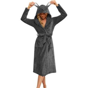 imageEkouaer Womens Robe Cute Animal Bathrobes Full Length Soft House Coat with Hood for Adult SXXLDark Gray Rabbit