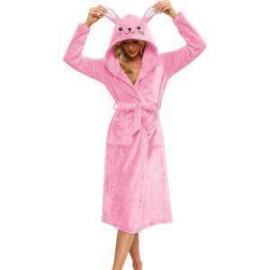 imageEkouaer Womens Robe Cute Animal Bathrobes Full Length Soft House Coat with Hood for Adult SXXLPink Rabbit