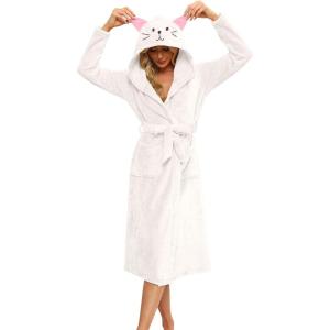 imageEkouaer Womens Robe Cute Animal Bathrobes Full Length Soft House Coat with Hood for Adult SXXLWhite Cat