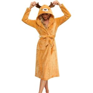 imageEkouaer Womens Robe Cute Animal Bathrobes Full Length Soft House Coat with Hood for Adult SXXLYellow Ocher Elk