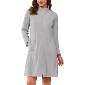 imageEkouaer Womens Zipper Robes Long Sleeves Bathobe Soft House Coat Sleepwear Knee Length Loungewear with Pockets SXXLLight Grey