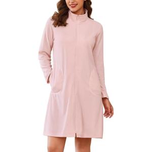 imageEkouaer Womens Zipper Robes Long Sleeves Bathobe Soft House Coat Sleepwear Knee Length Loungewear with Pockets SXXLLight Pink