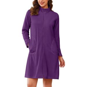 imageEkouaer Womens Zipper Robes Long Sleeves Bathobe Soft House Coat Sleepwear Knee Length Loungewear with Pockets SXXLPurple