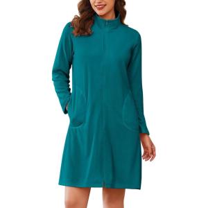 imageEkouaer Womens Zipper Robes Long Sleeves Bathobe Soft House Coat Sleepwear Knee Length Loungewear with Pockets SXXLTeal