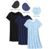 imageEkouaer 3 Pack Nightgowns for Women Short Sleeve Sleepshirt Button Down Nightshirt Soft Pajamas Dress Casual SleepwearBlue FloralNavyBlack