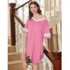 imageEkouaer Nightgowns for Women 2 Pack Sleepshirts Short Sleeve Nightshirt V Neck Sleepwear Casual Pajama DressBlackHot Pink