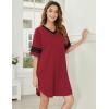 imageEkouaer Nightgowns for Women 2 Pack Sleepshirts Short Sleeve Nightshirt V Neck Sleepwear Casual Pajama DressBlackWine Red