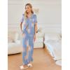 imageEkouaer Ruffle Pajamas for Women Set 2 Piece Button Up Pj Sets Soft Pants Lounge Set LoungewearBlue Flowers