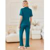 imageEkouaer Ruffle Pajamas for Women Set 2 Piece Button Up Pj Sets Soft Pants Lounge Set LoungewearBlue Green