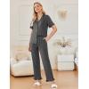 imageEkouaer Ruffle Pajamas for Women Set 2 Piece Button Up Pj Sets Soft Pants Lounge Set LoungewearDark Gray