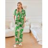 imageEkouaer Ruffle Pajamas for Women Set 2 Piece Button Up Pj Sets Soft Pants Lounge Set LoungewearGreen Palm Leaves