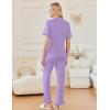 imageEkouaer Ruffle Pajamas for Women Set 2 Piece Button Up Pj Sets Soft Pants Lounge Set LoungewearLilac