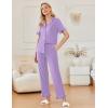 imageEkouaer Ruffle Pajamas for Women Set 2 Piece Button Up Pj Sets Soft Pants Lounge Set LoungewearLilac