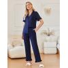 imageEkouaer Ruffle Pajamas for Women Set 2 Piece Button Up Pj Sets Soft Pants Lounge Set LoungewearNavy Blue