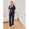 imageEkouaer Ruffle Pajamas for Women Set 2 Piece Button Up Pj Sets Soft Pants Lounge Set LoungewearNavy Blue