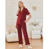 imageEkouaer Ruffle Pajamas for Women Set 2 Piece Button Up Pj Sets Soft Pants Lounge Set LoungewearWine Red