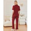 imageEkouaer Ruffle Pajamas for Women Set 2 Piece Button Up Pj Sets Soft Pants Lounge Set LoungewearWine Red