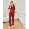 imageEkouaer Ruffle Pajamas for Women Set 2 Piece Button Up Pj Sets Soft Pants Lounge Set LoungewearWine Red