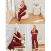 imageEkouaer Ruffle Pajamas for Women Set 2 Piece Button Up Pj Sets Soft Pants Lounge Set LoungewearWine Red