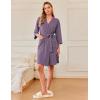 imageEkouaer Waffle Robes for Women Bathrobe Lightweight Knee Length 34 Sleeve Knit Bath Robes Female Loungewear with PocketsDark Purple