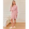 imageEkouaer Waffle Robes for Women Bathrobe Lightweight Knee Length 34 Sleeve Knit Bath Robes Female Loungewear with PocketsMisty Rose