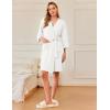 imageEkouaer Waffle Robes for Women Bathrobe Lightweight Knee Length 34 Sleeve Knit Bath Robes Female Loungewear with PocketsWhite