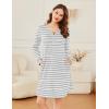 imageEkouaer Womens Nightgown Long Sleeve Sleepshirt Button Down Nightshirt V Neck Pajama Dress with Pockets SXXLLight Grey Stripe