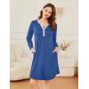 imageEkouaer Womens Nightgown Long Sleeve Sleepshirt Button Down Nightshirt V Neck Pajama Dress with Pockets SXXLNavy