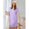 imageEkouaer Womens Nightgown Long Sleeve Sleepshirt Button Down Nightshirt V Neck Pajama Dress with Pockets SXXLPurple Floral