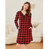 imageEkouaer Womens Nightgown Long Sleeve Sleepshirt Button Down Nightshirt V Neck Pajama Dress with Pockets SXXLRed and Black Plaid