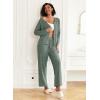 imageEkouaer Womens Pajama Sets Button Up Long Sleeve Pjs Ribbed Knit Soft Lounge Set 2 Piece Sleepwear with PocketsArmy Green