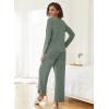 imageEkouaer Womens Pajama Sets Button Up Long Sleeve Pjs Ribbed Knit Soft Lounge Set 2 Piece Sleepwear with PocketsArmy Green