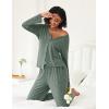 imageEkouaer Womens Pajama Sets Button Up Long Sleeve Pjs Ribbed Knit Soft Lounge Set 2 Piece Sleepwear with PocketsArmy Green