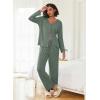 imageEkouaer Womens Pajama Sets Button Up Long Sleeve Pjs Ribbed Knit Soft Lounge Set 2 Piece Sleepwear with PocketsArmy Green