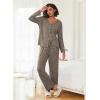 imageEkouaer Womens Pajama Sets Button Up Long Sleeve Pjs Ribbed Knit Soft Lounge Set 2 Piece Sleepwear with PocketsBrown