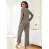 imageEkouaer Womens Pajama Sets Button Up Long Sleeve Pjs Ribbed Knit Soft Lounge Set 2 Piece Sleepwear with PocketsBrown