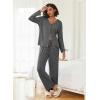 imageEkouaer Womens Pajama Sets Button Up Long Sleeve Pjs Ribbed Knit Soft Lounge Set 2 Piece Sleepwear with PocketsFlower Grey