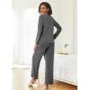 imageEkouaer Womens Pajama Sets Button Up Long Sleeve Pjs Ribbed Knit Soft Lounge Set 2 Piece Sleepwear with PocketsFlower Grey