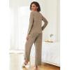 imageEkouaer Womens Pajama Sets Button Up Long Sleeve Pjs Ribbed Knit Soft Lounge Set 2 Piece Sleepwear with PocketsKhaki