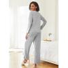 imageEkouaer Womens Pajama Sets Button Up Long Sleeve Pjs Ribbed Knit Soft Lounge Set 2 Piece Sleepwear with PocketsLight Grey