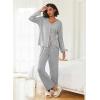 imageEkouaer Womens Pajama Sets Button Up Long Sleeve Pjs Ribbed Knit Soft Lounge Set 2 Piece Sleepwear with PocketsLight Grey