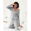 imageEkouaer Womens Pajama Sets Button Up Long Sleeve Pjs Ribbed Knit Soft Lounge Set 2 Piece Sleepwear with PocketsLight Grey