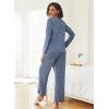 imageEkouaer Womens Pajama Sets Button Up Long Sleeve Pjs Ribbed Knit Soft Lounge Set 2 Piece Sleepwear with PocketsNavy