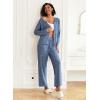 imageEkouaer Womens Pajama Sets Button Up Long Sleeve Pjs Ribbed Knit Soft Lounge Set 2 Piece Sleepwear with PocketsNavy